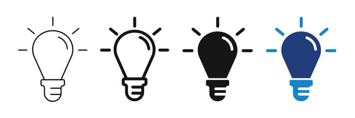 Light Bulb Icon Collection with Glowing Effect. Editable, silhouette, solid. Vector