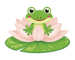 Cute Frog on Lily Pad by Pink Lotus