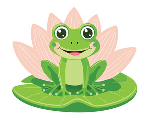 Peaceful Frog with Beautiful Pink Lotus Flower