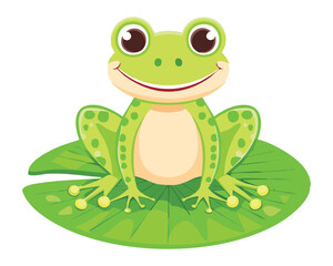 Cute Smiling Frog Sitting on Lily Pad