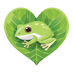 Adorable Green Frog Perched on Heart Leaf