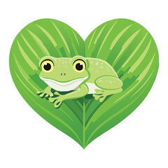 Vibrant Green Frog on Heart Shaped Foliage