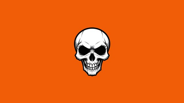 Looping animation of a stylized white skull on a bright orange background. Energetic and spooky, this animated loop is great for Halloween promos, fun horror videos, or punk-style branding.
