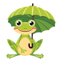 Smiling Frog Under Green Umbrella in Pond