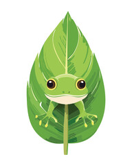 Cute Frog Peeking Out from Green Leaf