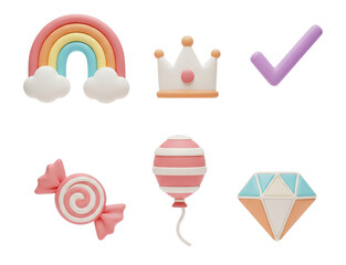Cute pastel 3D icons for kids and party design