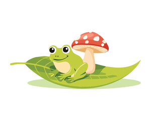 Friendly Frogs Underneath Red Mushroom Canopy