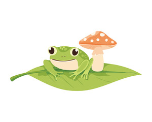 Happy Amphibians on Leaf with Fungi