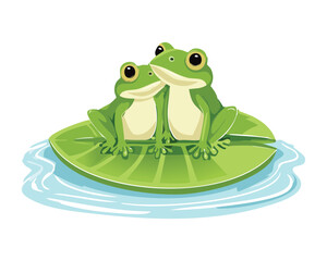 Sweet Frogs Stacked on Green Lily Pad