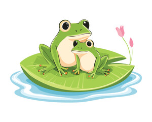 Adorable Frogs Stacked on Lily Pad with Flower