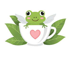 Angel Frog with Wings in Heart Cup
