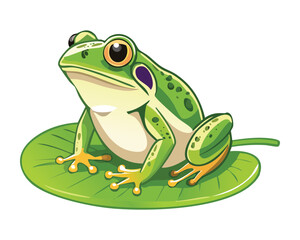Spotted Green Frog Resting on Large Leaf