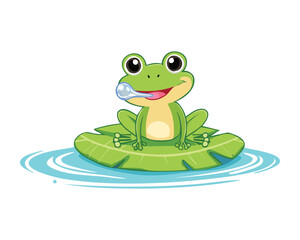 Little Frog with Bubble on Water Leaf