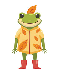 Frog in Yellow Coat and Pink Rain Boots