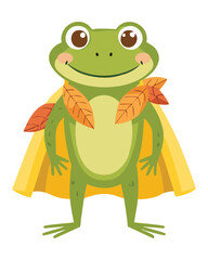 Cute Frog Wearing Yellow Cape with Leaves