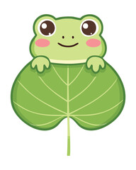 Adorable Frog Peeking from Green Leaf