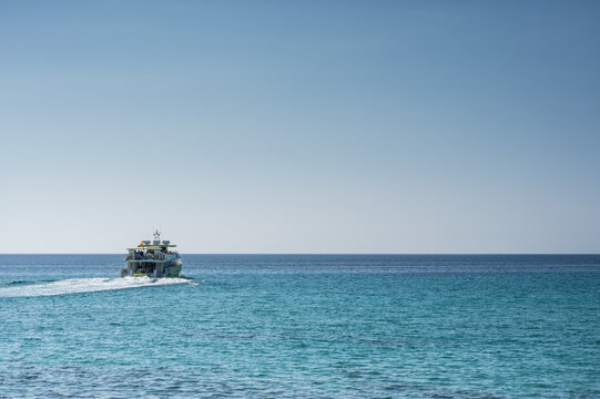 Ship is sailing into the horizon