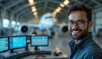 proud indian aviation engineer near jet engine