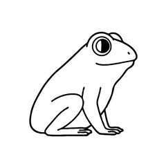 Simple cartoon black and white outline drawing of a cute frog sitting