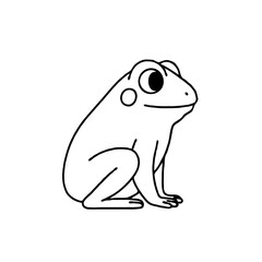 Simple cartoon black and white outline drawing of a cute frog sitting