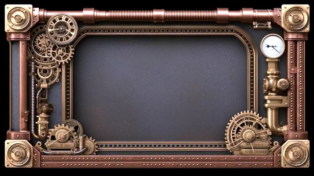 Steampunk mechanical frame animation with intricate gear and clockwork movement