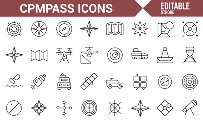 Compass rose, navigation symbols, and tools for wayfinding, exploration, and journey planning.