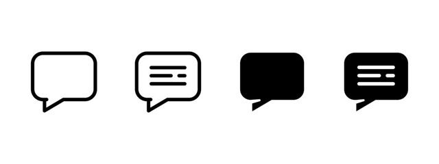 Chat icon. Empty and filled speech bubbles with and without text vector illustration. Messaging and communication interface symbol. Dialogue and social interaction sign. Text bubble pictogram.