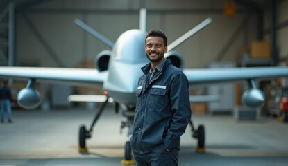 indian engineer inspecting and posing with aircraft