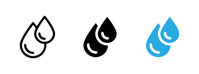 Water icon. Two overlapping water droplets with rounded shine details vector illustration. Represents fluid, hydration or wet surface symbol. Clean and fresh liquid pictogram.