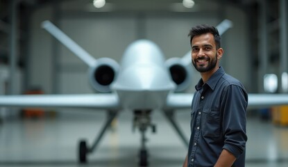 indian aerospace team member standing near airplane
