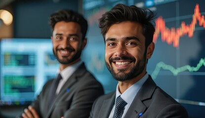 indian economics students posing at stock exchange