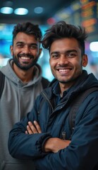 indian economics students pose with market data screens
