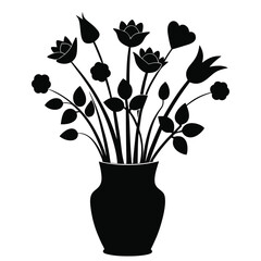 Collection of floral silhouettes in a vase isolated on white background