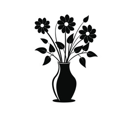 Collection of floral silhouettes in vases isolated on white background