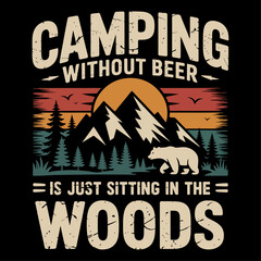 Retro Vintage Camping T-shirt Vector, Mountain vector