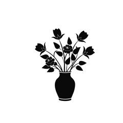 Collection of floral silhouettes in a vase isolated on white background