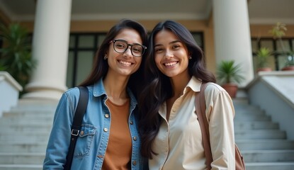 indian university students posing on wide steps