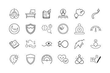 Fototapeta premium Mental Wellness and Stress Management Icon Set – Breathing, Mindfulness, Relaxation, Emotional Balance, Self-Care, and Mental Health Symbols
