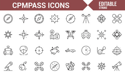 Collection of directional and compass icons representing navigation, exploration, and wayfinding.