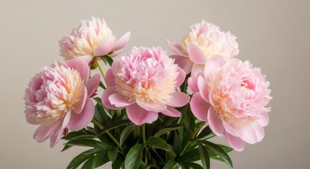 Fototapeta premium Beautiful Bunch of Delicate Pink and Cream Colored Peony Flowers in Full Bloom
