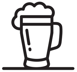 
A bold black outline icon of a beer mug overflowing with foam, suitable for representing beverages, pubs, or celebrations.