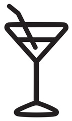 
A bold, black outline icon of a martini glass with liquid and a straw, featuring a distinct, hand-drawn aesthetic on a white background.