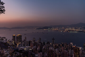 Hong kong night  skyline in China cityscape view.