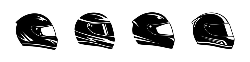 Racing helmet icon set. Motorcycle helmet collection. © drawing lines