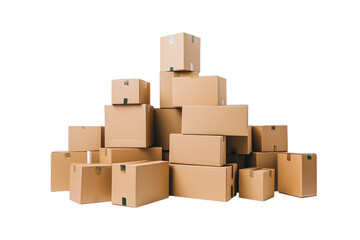 Stacked cardboard boxes on a white  isolated on a transparent background in PNG format.