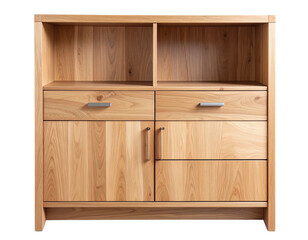  Wooden Cabinet with Clean Lines, Front View, Transparent Background.