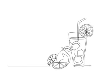 Lime juice in single line draw illustration. Continuous one line drawing of fresh healthy juice, Editable stroke.