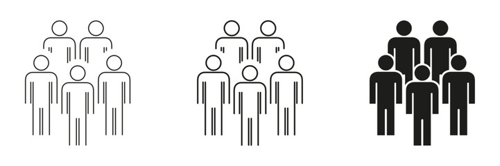 Group Of People Icon Set. Teamwork, Community, And Social Interaction Outline And Silhouette Symbol Collection. Collaboration And Networking. Isolated Vector Illustration