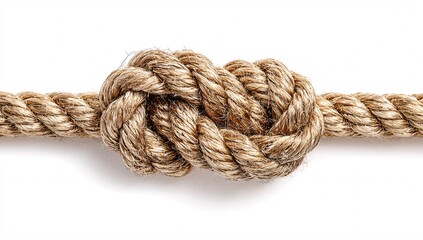 Close-Up of a Knotted Natural Fiber Rope on White Background