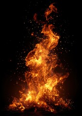 Realistic flames and fiery textures on a black background.